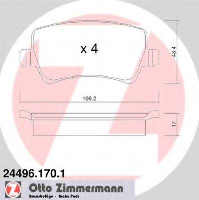 Комплект гальмівних колодок, дискове гальмо ZIMMERMANN 24496.170.1