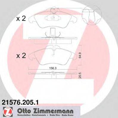 Комплект гальмівних колодок, дискове гальмо ZIMMERMANN 21576.205.1