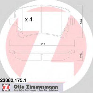 Комплект гальмівних колодок, дискове гальмо ZIMMERMANN 23882.175.1