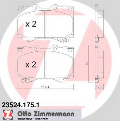 Комплект гальмівних колодок, дискове гальмо ZIMMERMANN 23524.175.1