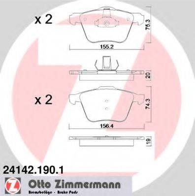 Комплект гальмівних колодок, дискове гальмо ZIMMERMANN 24142.190.1