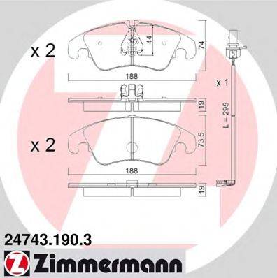 Комплект гальмівних колодок, дискове гальмо ZIMMERMANN 24743.190.3