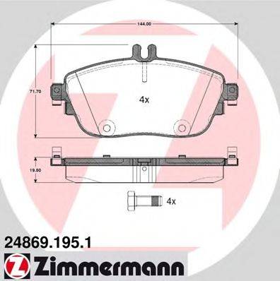 Комплект гальмівних колодок, дискове гальмо ZIMMERMANN 24869.195.1